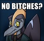  amber_eyes anthro big_eyes black_hair clothing colored crest_markings dress_shirt eyebrows glistening glistening_eyes goodbye_volcano_high grey_body grey_skin hair head_crest jacket looking_at_viewer male male/male meme naser_(gvh) no_bitches? orange_crest pterosaur pupils raised_eyebrows reptile sad scalie scar shaded shirt short_hair simple_background slit_pupils snoot_game_(fan_game) snout solo text topwear undershirt wings 