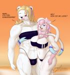  2022 absurd_res anthro beach big_breasts blush breasts clothed clothing crossdressing digital_media_(artwork) duo eeveelution embarrassed evening fan_character female gris_swimsuit happy hi_res hybrid male male/female mammal meme meme_clothing muscular muscular_male ninfii_(syst) nintendo one-piece_swimsuit one_eye_closed pok&eacute;mon pok&eacute;mon_(species) seaside swimwear sylveon syst syst_(character) text translucent translucent_clothing translucent_swimwear ursid ursine video_games 