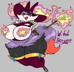  anthro areola big_breasts braixen breasts featureless_crotch female fire fur hi_res jyto nintendo nipples pok&eacute;mon pok&eacute;mon_(species) purple_body purple_fur solo thick_thighs video_games 