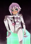  1girl android aqua_eyes arm_on_knee commentary_request dark-skinned_female dark_skin eyebrows_visible_through_hair flat_chest hexagon joints one_knee original pink_hair robot_joints short_hair simple_background sitting solo tommy_region 
