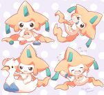  bib blush bottle closed_eyes commentary_request crying drinking flying_sweatdrops holding holding_bottle jippe jirachi no_humans open_mouth pokemon pokemon_(creature) polka_dot sitting tears tongue trembling 