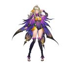  1girl absurdres ahoge alternate_costume bangs blonde_hair blush boots breasts brown_eyes cape closed_mouth commentary_request covered_navel detached_sleeves fire_emblem fire_emblem_fates fire_emblem_heroes full_body gesoking gradient gradient_clothes hair_ornament hand_up highres leotard lips long_hair looking_at_viewer medium_breasts official_art ophelia_(fire_emblem) shiny shiny_hair shiny_skin simple_background smile solo standing thigh_boots thighhighs toeless_footwear toes white_background 