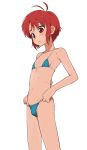  1boy bikini blush collarbone commentary_request crossdressing highres mao_(tales) micro_bikini nanina_(nijnan) red_eyes red_hair short_hair solo swimsuit tales_of_(series) tales_of_rebirth white_background 