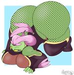  absurd_res anthro ass_up big_breasts big_butt breast_squish breasts butt clothing female fishnet fishnet_clothing fishnet_legwear grovyle hi_res huge_breasts huge_butt legwear masterj291 ninja nintendo pok&eacute;mon pok&eacute;mon_(species) solo squish video_games warrior 