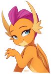  absurd_res blue_eyes dragon female friendship_is_magic hi_res horn marenlicious membrane_(anatomy) membranous_wings my_little_pony pupils slit_pupils smile smolder_(mlp) solo white_body wings 