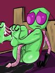  absurd_res alien alien_humanoid anus bed bodily_fluids bottomless butt clothed clothing cum cum_on_feet furniture genital_fluids hi_res humanoid illegaleel invader_zim irken male nickelodeon partially_clothed penis_tentacles perineum solo sweat sweaty_butt tentacles zim 