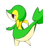  3_fingers ambiguous_gender feral fingers green_body half-closed_eyes iruka_rui multicolored_body narrowed_eyes nintendo open_mouth pok&eacute;mon pok&eacute;mon_(species) rear_view red_eyes simple_background snivy solo two_tone_body video_games white_background white_body 