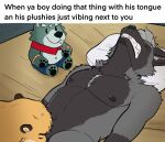 2022 adastra adastra_(series) amicus_(adastra) anthro canid canine clenched_teeth duo dusty_(horrorbuns) echo_project english_text eyes_closed fellatio fox hi_res kaz_(werewhisky) lying male male/male mammal mustelid nipples nude oral otter pecs penile pillow plushie red_fox river_otter sex silver_fox teeth text true_fox werewhisky