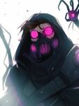  1boy arcane:_league_of_legends artist_name bangs brown_hair glowing grey_background hood hood_up league_of_legends looking_at_viewer male_focus proxysart short_hair simple_background solo tinted_eyewear upper_body viktor_(league_of_legends) 