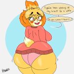  animal_crossing anthro big_butt blush butt canid canine canis clothing derp_eyes derpybelle dialogue domestic_dog eyewear female glasses hi_res huge_butt isabelle_(animal_crossing) looking_at_viewer looking_back looking_back_at_viewer mammal nintendo panties shih_tzu solo thick_thighs thixxen toy_dog underwear video_games 