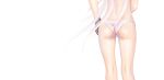  1girl absurdres ass ass_focus bikini brown_gloves commentary_request danganronpa:_trigger_happy_havoc danganronpa_(series) from_behind gloves grey_hair highres kirigiri_kyouko long_hair lower_body nyarko simple_background standing swimsuit white_background white_bikini 