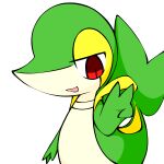  3_fingers ambiguous_gender feral fingers gesture green_body half-closed_eyes iruka_rui looking_at_viewer narrowed_eyes nintendo open_mouth pok&eacute;mon pok&eacute;mon_(species) simple_background snivy solo v_sign video_games white_background white_body 