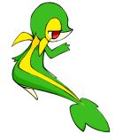  3_fingers ambiguous_gender feral fingers green_body half-closed_eyes iruka_rui low_res multicolored_body narrowed_eyes nintendo pok&eacute;mon pok&eacute;mon_(species) red_eyes simple_background smile snivy solo two_tone_body video_games white_background white_body 