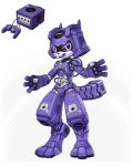2024 3_toes 4_fingers canid canine canis controller domestic_dog feet fingers game_controller gamecube gamecube_controller hi_res kemono lordyanyu mammal nintendo nintendo_controller purple_body purple_eyes robot_anthro slim_ambiguous slim_anthro solo standing toes
