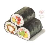  artist_logo commentary_request food food_focus highres kailene no_humans original rice signature simple_background sushi white_background 
