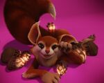  3d_(artwork) 4_fingers ano_delta anthro butt claws digital_media_(artwork) eyelashes female fingers food fruit fur hi_res hoodwink_(dota) mammal nut_(fruit) plant red_body red_fur rodent sciurid solo tail_tuft tree_squirrel tuft video_games white_body 