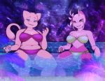 alcohol anthro beckoning beverage bikini brahkest breasts celebi cleo cleo_the_mew clothing duo_female female fur generation_1_pokemon generation_2_pokemon gesture grin hana hana_the_celebi hi_res hot_tub legendary legendary_pokemon looking_at_viewer mew_(pokemon) nintendo pokemon pokemon_(species) shiny_celebi smile swimwear tail thighs two-piece_swimsuit