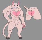  anthro black_hooves cheek_tuft daimon_(izen_puppyfox) demon facial_tuft floppy_ears fur glasgow_smile handpaw heart_on_body heart_on_butt hi_res hooves horn imp izen_puppyfox long_ears looking_at_viewer male muscular neck_tuft paws pink_body pink_fur pink_horn pink_skin solo spade_tail staring_into_eyes tall tuft unknown_artist 