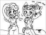  activision anthro bandicoot black_and_white blush coco_bandicoot crash_bandicoot_(series) duo ear_piercing ear_ring eyewear eyewear_on_head female goggles goggles_on_head mammal marsupial monochrome open_mouth piercing ratchet_and_clank rivet_(ratchet_and_clank) sony_corporation sony_interactive_entertainment video_games wamudraws 