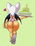  &lt;3 absurd_res anthro apron apron_only butt cake candle chiropteran clothing dessert female food hi_res mammal mostly_nude omegasunburst rear_view rouge_the_bat sega slippers solo sonic_the_hedgehog_(series) wings 