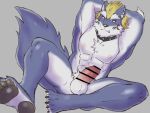  abs anthro balls blonde_hair blue_body blue_fur blush canid canine canis clawed_toes collar erection fenrir_(housamo) fur gegegenomin genitals hair hi_res lifewonders male mammal muscular muscular_anthro muscular_male nipples nude pawpads pecs penis solo tattoo tokyo_afterschool_summoners video_games wolf 