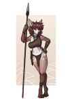  2022 anthro cervid clothing digital_media_(artwork) female fingers foxovh fur hair hi_res looking_at_viewer mammal melee_weapon polearm simple_background smile solo spear weapon 