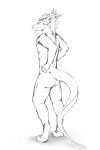  absurd_res anthro arcwolfdragon athletic athletic_anthro athletic_male butt dragon grin hi_res horn looking_at_viewer looking_back male muscular muscular_anthro muscular_male nude scalie sketch smile solo standing teryx teryx_commodore western_dragon 