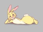  2021 4pcsset anthro blush disney fur grey_background lagomorph leporid looking_at_viewer lying male mammal on_side pose rabbit rabbit_(winnie_the_pooh) seductive simple_background solo whiskers white_body white_fur winnie_the_pooh_(franchise) yellow_body yellow_fur 