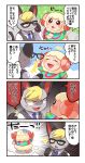  4koma animal_crossing anthro blonde_hair bodily_fluids bovid caprine claws_out clothing comic cross-popping_vein dom_(animal_crossing) domestic_cat duo eyewear felid feline felis glasses hair hi_res horn japanese_text lagomorph male male/male mammal multicolored_eyes necktie nintendo raymond_(animal_crossing) sheep subaru331 sweat take_off text translation_request two_tone_eyes video_games 