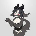  alcohol anthro beverage black_body black_hair breasts cacaisfree chabett champagne cleavage clothed clothing collar dragon elbow_tufts eyebrows female hair hi_res horn leotard looking_at_viewer pupils red_eyes solo white_body white_pupils 