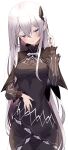  1girl absurdres black_capelet black_dress blush butterfly_hair_ornament capelet colored_eyelashes covered_navel cowboy_shot dress echidna_(re:zero) grey_hair hair_between_eyes hair_ornament highres jun_(aousa0328) light_smile long_hair looking_at_viewer re:zero_kara_hajimeru_isekai_seikatsu simple_background solo straight_hair very_long_hair white_background 