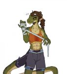  2022 5_fingers abs anthro breasts brown_hair digital_media_(artwork) dinosaur female fingers hair hi_res reptile scalie simple_background solo white_background zed-s 