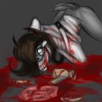  1:1 bdsm blood blood_in_mouth blood_on_arm blood_on_back blood_pool bodily_fluids bondage bound brown_hair brown_horn colored_sketch excessive_blood eyelashes female fur gore grey_body grey_fur grey_tail grin hair horn restraints sharp_teeth short_hair sketch smile solo straitjacket teeth yaoifairy yaoifairyxxx 
