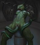  2022 anthro argonian bdsm bethesda_softworks bodily_fluids bondage bound breasts eisekil featureless_breasts female female_penetrated forced genital_fluids genitals green_body green_eyes hi_res horn non-mammal_breasts nude open_mouth penetration pussy rape scalie sex solo solo_focus spread_legs spreading tears tentacle_bondage tentacle_rape tentacle_sex tentacles the_elder_scrolls vaginal vaginal_penetration video_games 