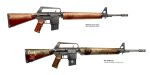  assault_rifle asterozoa commentary concept_art english_commentary english_text fallout_(series) fallout_new_vegas gun highres no_humans rifle service_weapon simple_background weapon white_background 