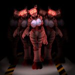  2022 absurd_res ambiguous_gender animatronic anthro barefoot big_mouth_(anatomy) big_pupils black_nose breasts brown_body doll_joints endoskeleton english_text exposed_endoskeleton feet female five_nights_at_freddy&#039;s full-length_portrait glowing glowing_eyes group hi_res jaynatorburudragon looking_at_viewer machine nude open_mouth portrait pupils red_eyes robot scottgames shadow simple_background standing teeth text video_games 