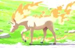  absurdres animal_focus closed_mouth commentary_request day fire full_body grass highres komepan looking_down no_humans outdoors pokemon pokemon_(creature) rapidash red_eyes solo standing 