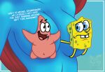 anthro asterozoan big_breasts bikini bikini_top breasts buckteeth clothing dialogue digital_media_(artwork) duo echinoderm english_text female hair male marine mollusk nickelodeon nude patrick_star sea_sponge smile spongebob_squarepants spongebob_squarepants_(character) starfish swimwear teeth text toongrowner two-piece_swimsuit