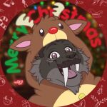 1:1 absurd_res anthro christmas clothing deer eye_contact felid happy hi_res holidays kigurumi looking_at_another looking_at_viewer male mammal naoto onesie prehistoric_species saber-toothed_tiger solo