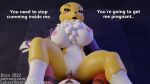  3d_(artwork) anthro bacn bandai_namco big_breasts blush bodily_fluids breasts canid canine clothed clothing cum cum_in_pussy cum_inside dialogue digimon digimon_(species) digital_media_(artwork) duo english_text erection female female_penetrated first_person_view fox fur genital_fluids genitals guilmon hi_res knot looking_at_viewer lying male male/female male_penetrating male_pov mammal markings nipples nude on_back open_mouth penetration penile penis pussy questionable_consent renamon scalie sex simple_background text topless vaginal vaginal_penetration white_body white_fur yellow_body 