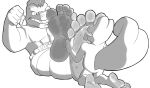  3_toes 5_toes anthro barefoot chefpatron clothed clothing dirty_feet duo feet foot_fetish foot_focus foot_lick foot_play humanoid_feet licking machoke male male/male monochrome muscular muscular_anthro muscular_male nintendo open_mouth partially_clothed plantigrade pok&eacute;mon pok&eacute;mon_(species) scalie size_difference smile soles toes tongue tongue_out treecko video_games 