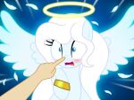  angel badumsquish blue_eyes blush boop bracelet equid equine fan_character feathered_wings feathers glowing hair halo hasbro hi_res humanoid_hands jewelry mammal my_little_pony nose_boop open_mouth pegasus surprise surprised_expression white_hair wings zophiel_(oc) 