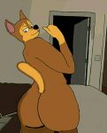  anonymous_artist anthro bedroom big_butt butt canid canine canis chase_(paw_patrol) domestic_dog half-closed_eyes humanoid looking_at_own_butt looking_back male mammal multicolored_body narrowed_eyes nude paw_patrol solo thick_thighs two_tone_body wide_hips 