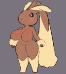  2022 anthro big_breasts black_sclera breasts brown_body ears_down edbabygolther featureless_breasts featureless_crotch female full-length_portrait grey_background lagomorph long_ears lopunny mammal nintendo nude pink_eyes pivoted_ears pok&eacute;mon pok&eacute;mon_(species) portrait simple_background smile solo video_games 