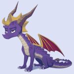  2021 activision dragon exhausted feral hi_res horn laser-fire long_neck male membrane_(anatomy) membranous_wings purple_body simple_background solo spyro spyro_the_dragon video_games wings 