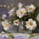 2024 art_study artist_name flower flower_focus flower_request grey_background highres impressionism krita_(medium) no_humans original painterly parody still_life style_parody vase wes_gardner white_flower 