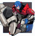  2boys anal black_sclera blue_eyes blush border colored_cum colored_sclera cum ejaculating_while_penetrated ejaculation hand_on_another&#039;s_thigh humanoid_robot kukumomo looking_at_another male_focus male_penetrated megatron megatron_(transformers_one) motion_lines multiple_boys optimus_prime optimus_prime_(transformers_one) parted_lips penis projectile_cum robot sex smile transformers transformers_one trembling white_border yaoi 