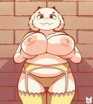  animated anthro areola big_breasts blinking bouncing_breasts bovid breasts brick_wall caprine clothed clothing female garter_belt garter_straps goat holding_breast huge_breasts legwear looking_at_viewer loop mammal nipples open_mouth open_smile panties short_playtime smile solo stockings tophatmahoney topless toriel undertale undertale_(series) underwear video_games wall_(structure) 