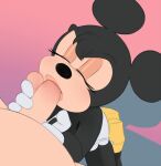  2022 anthro anthro_penetrated black_hair clothed clothing disney duo erection eyes_closed faceless_character faceless_male fellatio female female_focus female_penetrated genitals gloves hair handwear male male/female male_penetrating male_penetrating_female mammal minnie_mouse mouse murid murine oral oral_penetration penetration penile penile_penetration penis rodent saransaran sex solo_focus topless 
