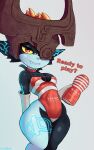  10:16 absurd_res armwear bite biting_lip breasts cleavage clothed clothing cranihum elbow_gloves female gloves handwear hi_res holding_object holding_sex_toy humanoid humanoid_pointy_ears imp looking_at_viewer markings midna nintendo not_furry one-piece_swimsuit one_eye_obstructed penetrable_sex_toy red_eyes sex_toy simple_background snaggle_tooth solo swimwear the_legend_of_zelda twili twilight_princess video_games yellow_sclera 